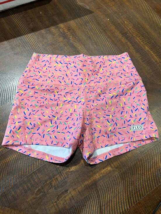 FLEO Pants - FLEO Women's Pink Sprinkles High-Waisted Gym Shorts Small